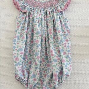 Classic Whimsy- Smocked Blue Floral Bubble. LIKE NEW! Worn only once! Size 2T